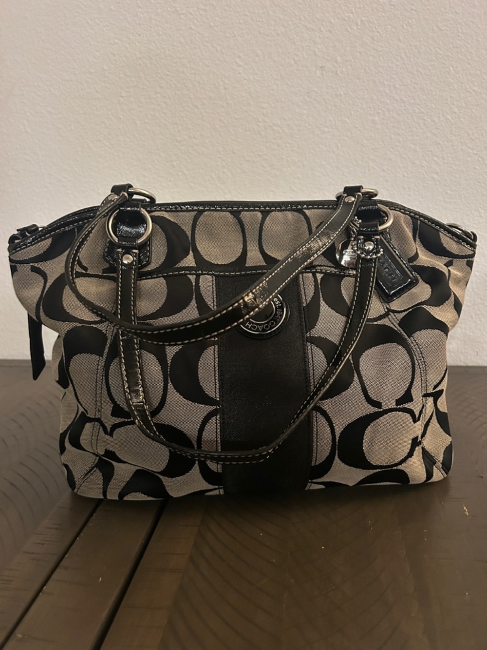 Coach Canvas Shoulder Tote in Black and Tan No. M1281-F19203